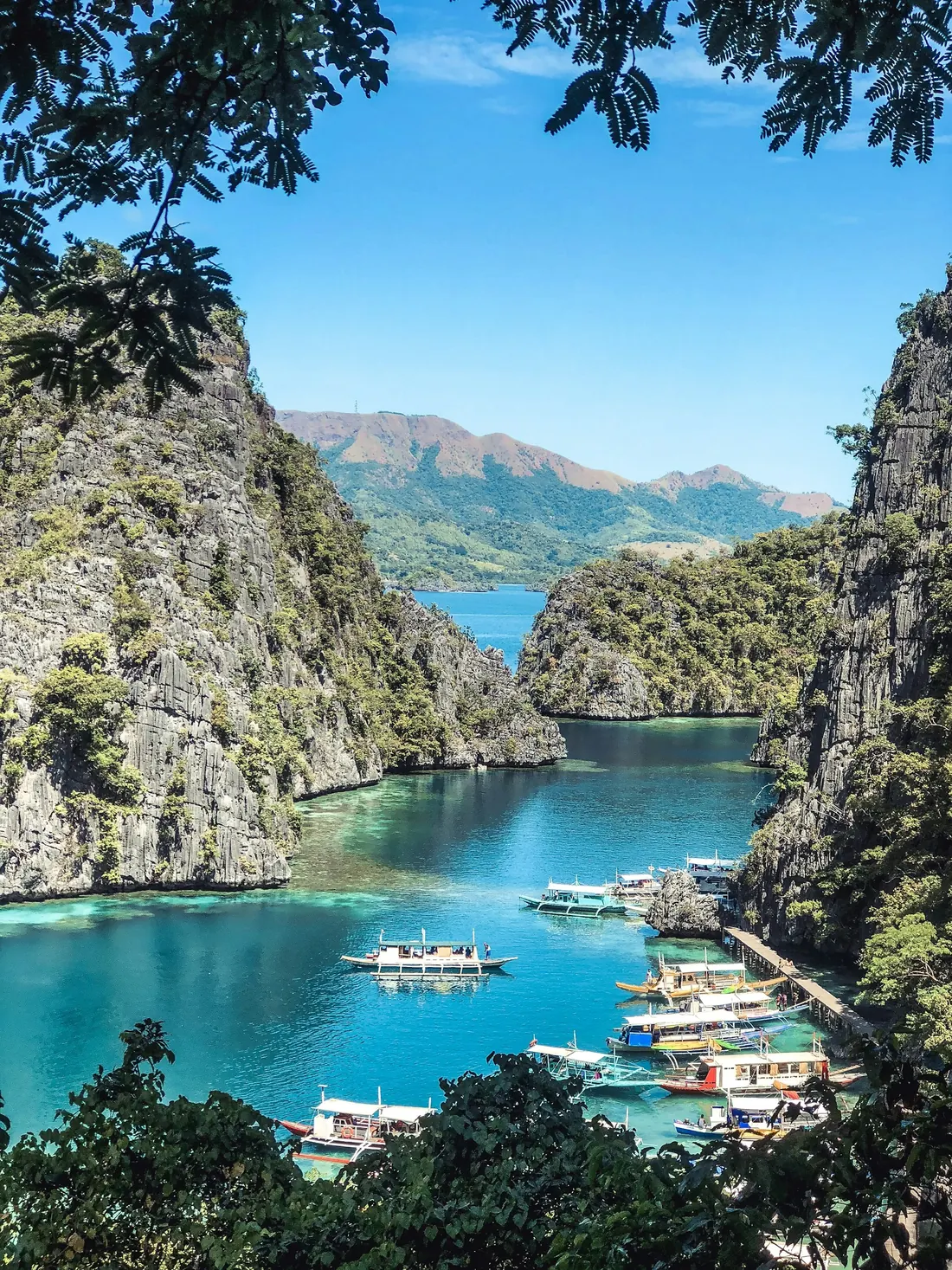 Boats waiting at the clear water of Kayangan Lake, Coron